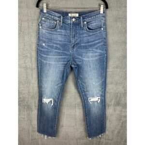 Madewell Jeans Womens 27 Blue High Rise Slim Boyjean Distressed Raw Hem Stretch